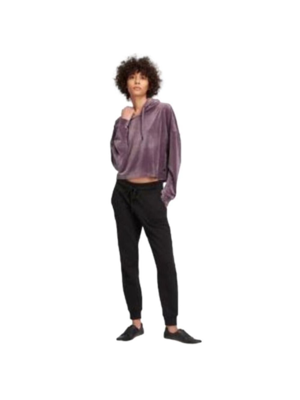 DKNY Sport Purple Velvet Cropped Hoodie Pullover Sweater size M Soft Cozy Lounge